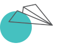 A simple, stylized logo features a turquoise circle with a gray paper airplane outline overlapping the circle.